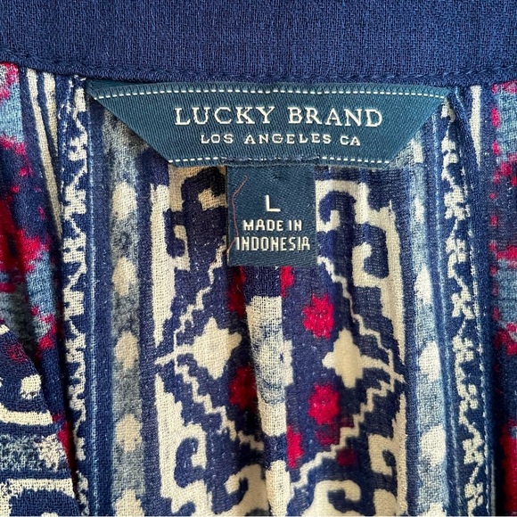 Lucky Brand Navy & Red Bell Sleeve Boho Peasant Blouse Size L - Picture 3 of 11